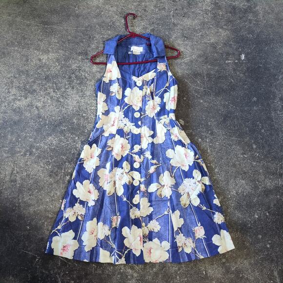 Anthropologie Dresses & Skirts - Anthropologie Camellia Collared Dress Womens 6 Blue Floral A Line Buttoned Retro